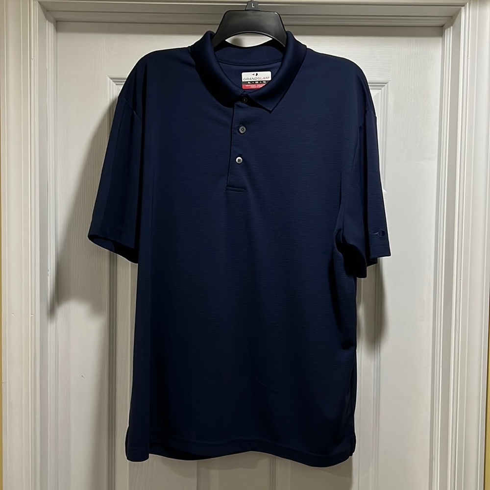Mens Grand Slam Navy short sleeve performance polo.